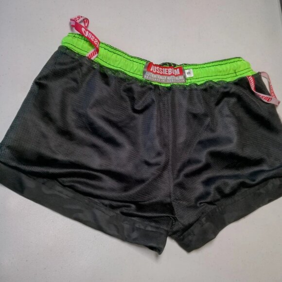 AussieBum Swim Trunk Shorts Men Small Line Black 2 Tone Camo Neon Green - Picture 10 of 16